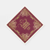 結婚のモノグラムクラシック金ゴールド枠ブルゴーニュ スタンダードランチョンナプキン (角)