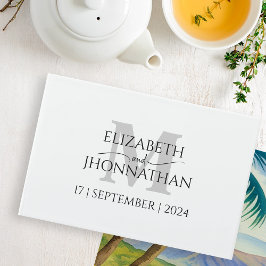 結婚のモノグラムミニマルシンプルリスト白黒 ゲストブック