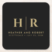 結婚のモノグラムモダンカスタムの花嫁と花婿 スクエアペーパーコースター (正面)