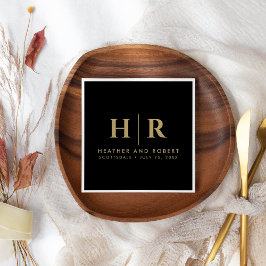 結婚のモノグラムモダンカスタムの花嫁と花婿 スタンダードカクテルナプキン