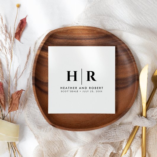 結婚のモノグラムモダンカスタムの花嫁と花婿 スタンダードカクテルナプキン