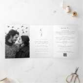 結婚のモノグラムモダン白黒写真QRコード 三つ折り招待状 (内部)