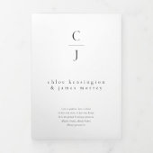 結婚のモノグラムモダン白黒写真QRコード 三つ折り招待状 (カバー)