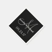 結婚のモノグラム名日付白黒灰色 スタンダードカクテルナプキン (角)
