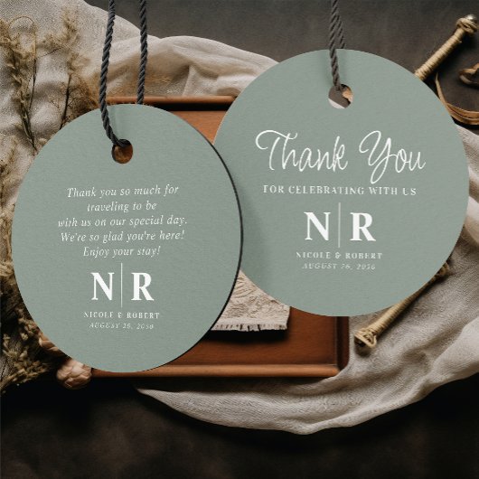 結婚のモノグラム歓迎抱き枕またはバスケット フェイバータグ