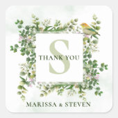 結婚のモノグラム水カラーユーカリのフレームスティック スクエアシール (正面)