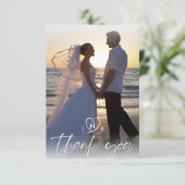 結婚のモノグラム白ハート2枚の写真スクリプト サンキューカード (スタンド正面)