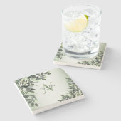 結婚のモノグラム緑葉フローラ ストーンコースター (横)