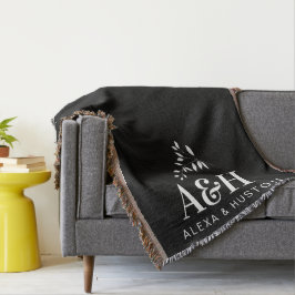 結婚のモノグラム花嫁と新郎ミニマリスト織り スローブランケット