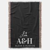 結婚のモノグラム花嫁と新郎ミニマリスト織り スローブランケット (正面縦)