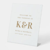 結婚のモノグラム金ゴールドとホワイトウェルカム 台座サイン (正面)
