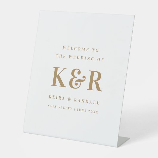結婚のモノグラム金ゴールドとホワイトウェルカム 台座サイン (正面)