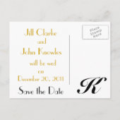 結婚のモノグラムKアナウンスカード金ゴールドブラック 案内ポストカード (裏面)