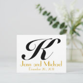 結婚のモノグラムKアナウンスカード金ゴールドブラック 案内ポストカード (スタンド正面)