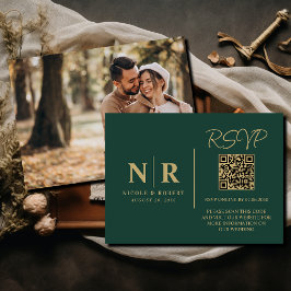 結婚のモノグラムRSVP QRコード写真エレガント エンクロージャーカード
