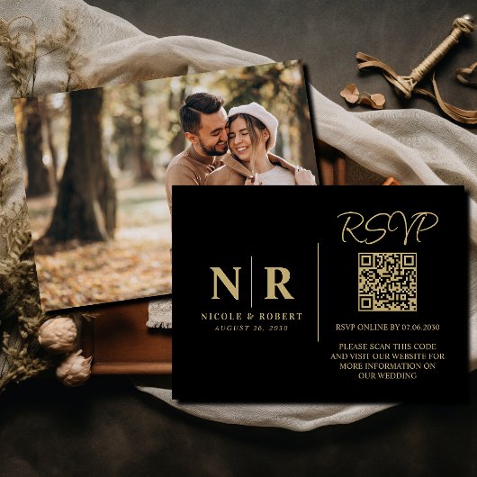 結婚のモノグラムRSVP QRコード写真エレガント エンクロージャーカード