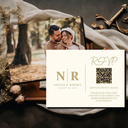 結婚のモノグラムRSVP QRコード写真エレガント エンクロージャーカード