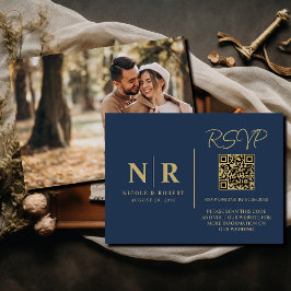 結婚のモノグラムRSVP QRコード写真エレガント エンクロージャーカード