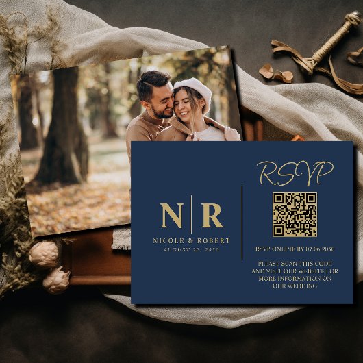 結婚のモノグラムRSVP QRコード写真エレガント エンクロージャーカード