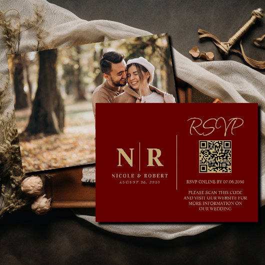 結婚のモノグラムRSVP QRコード写真エレガント エンクロージャーカード