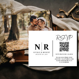 結婚のモノグラムRSVP QRコード写真エレガント エンクロージャーカード