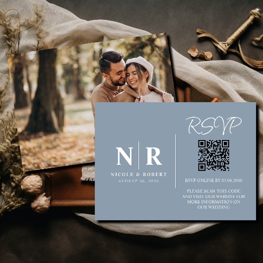 結婚のモノグラムRSVP QRコード写真エレガント エンクロージャーカード