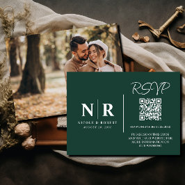 結婚のモノグラムRSVP QRコード写真エレガント エンクロージャーカード