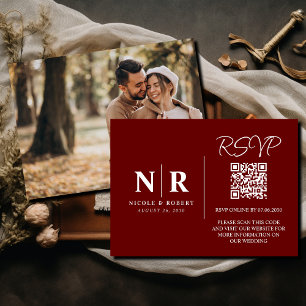 結婚のモノグラムRSVP QRコード写真エレガント エンクロージャーカード
