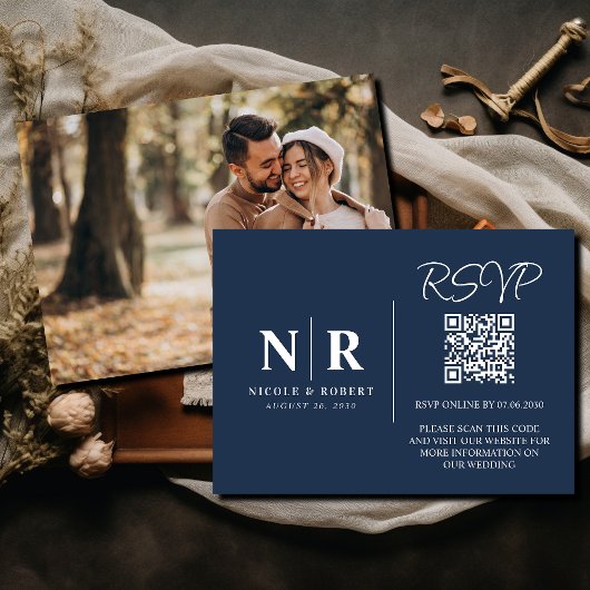 結婚のモノグラムRSVP QRコード写真エレガント エンクロージャーカード