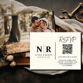 結婚のモノグラムRSVP QRコード写真エレガント エンクロージャーカード