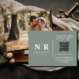結婚のモノグラムRSVP QRコード写真エレガント エンクロージャーカード
