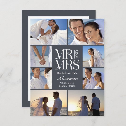 結婚のモンタ結婚ージ発表 – グレー 案内ポストカード (正面/裏面)