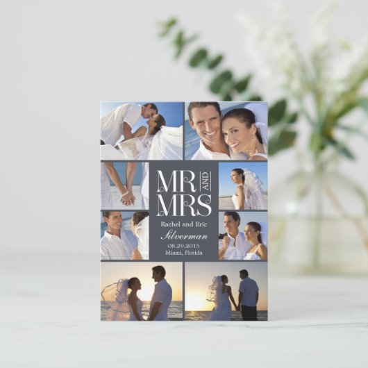 結婚のモンタ結婚ージ発表 – グレー 案内ポストカード (スタンド正面)