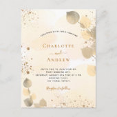 結婚のユーカリグリッター黄金色の葉グリッター インビテーションポストカード (正面)