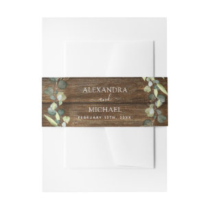 結婚のユーカリグリー素朴カントリー材 招待状ベリーバンド