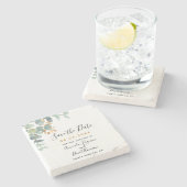 結婚のユーカリスの緑カスタムの日を保存 ストーンコースター (横)