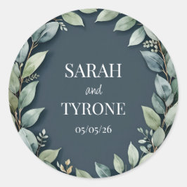 結婚のユーカリリースカスタム文字 ラウンドシール
