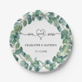 結婚のユーカリリースミセス・ハート名 ペーパープレート (正面)