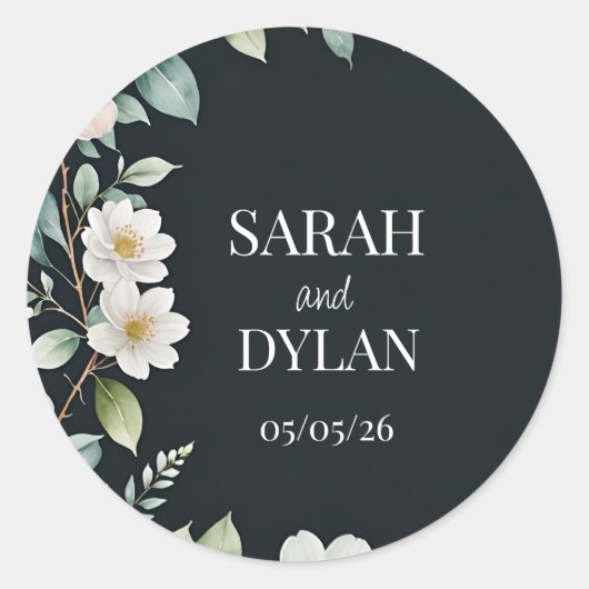 結婚のユーカリリース花カスタムシール ラウンドシール (正面)
