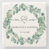 結婚のユーカリリースmr mrs save date ストーンコースター (正面)