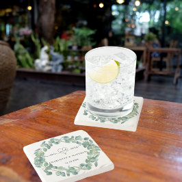 結婚のユーカリリースmr mrs save date ストーンコースター