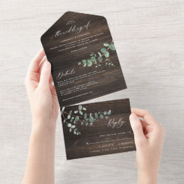 結婚のユーカリ植物学モダン招待状+ rsvp オールインワン招待状