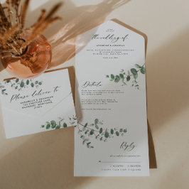 結婚のユーカリ植物学招待状+ rsvp オールインワン招待状