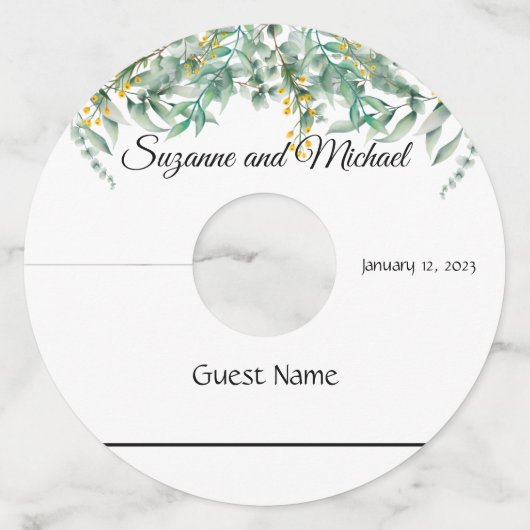 結婚のユーカリ水色ワイン ワイングラスタグ (正面)