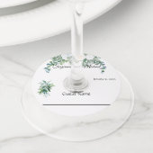 結婚のユーカリ白花フローラ水色 ワイングラスタグ (クローズアップ)