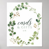 結婚のユーカリ緑のカードとギフトサイン ポスター (正面)