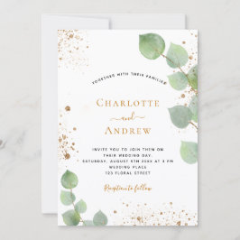 結婚のユーカリ緑グリッター黄金グリッター 招待状