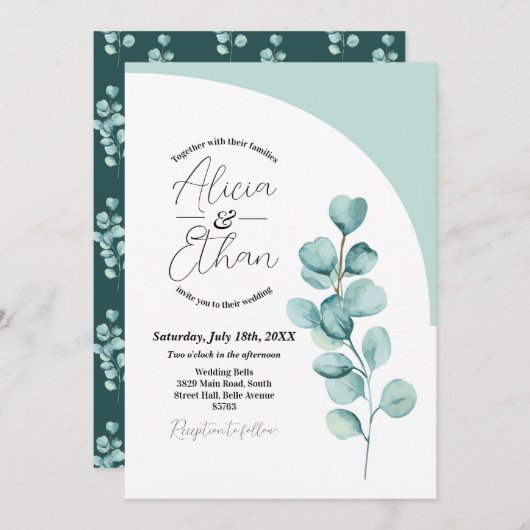 結婚のユーカリ離れプエレガントロンシンプル 招待状 (正面/裏面)