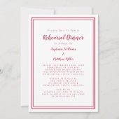 結婚のリハーサルシンプルディナーモダンマゼンタレッド 招待状 (正面)