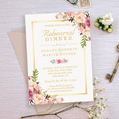 結婚のリハーサルディナーエレガントシック金ゴールドフローラ 招待状